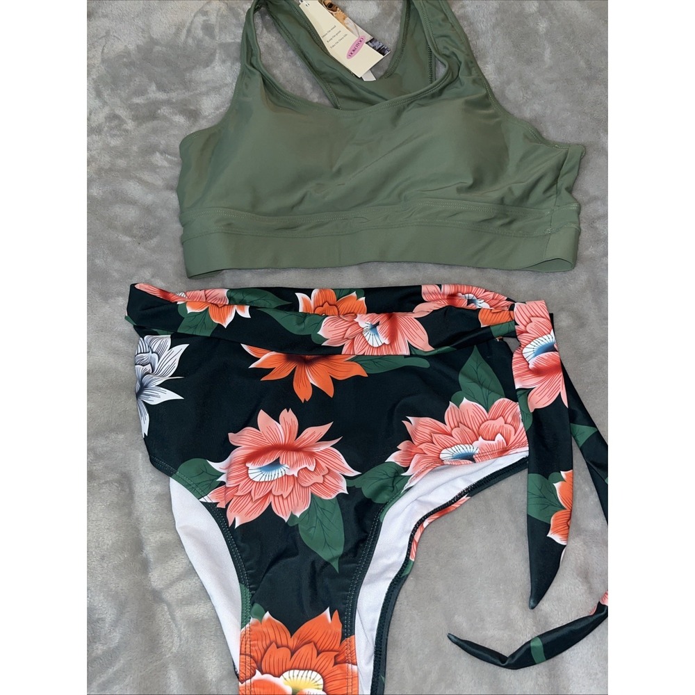 Dokotoo Womens‎ 2 Piece Swimsuit Scoop Neck Racerback Top Tummy Control Swimwear